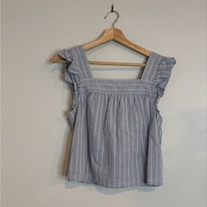 Madewell Eyelet Ruffle Sleeve Top - Blue & White Striped Size S